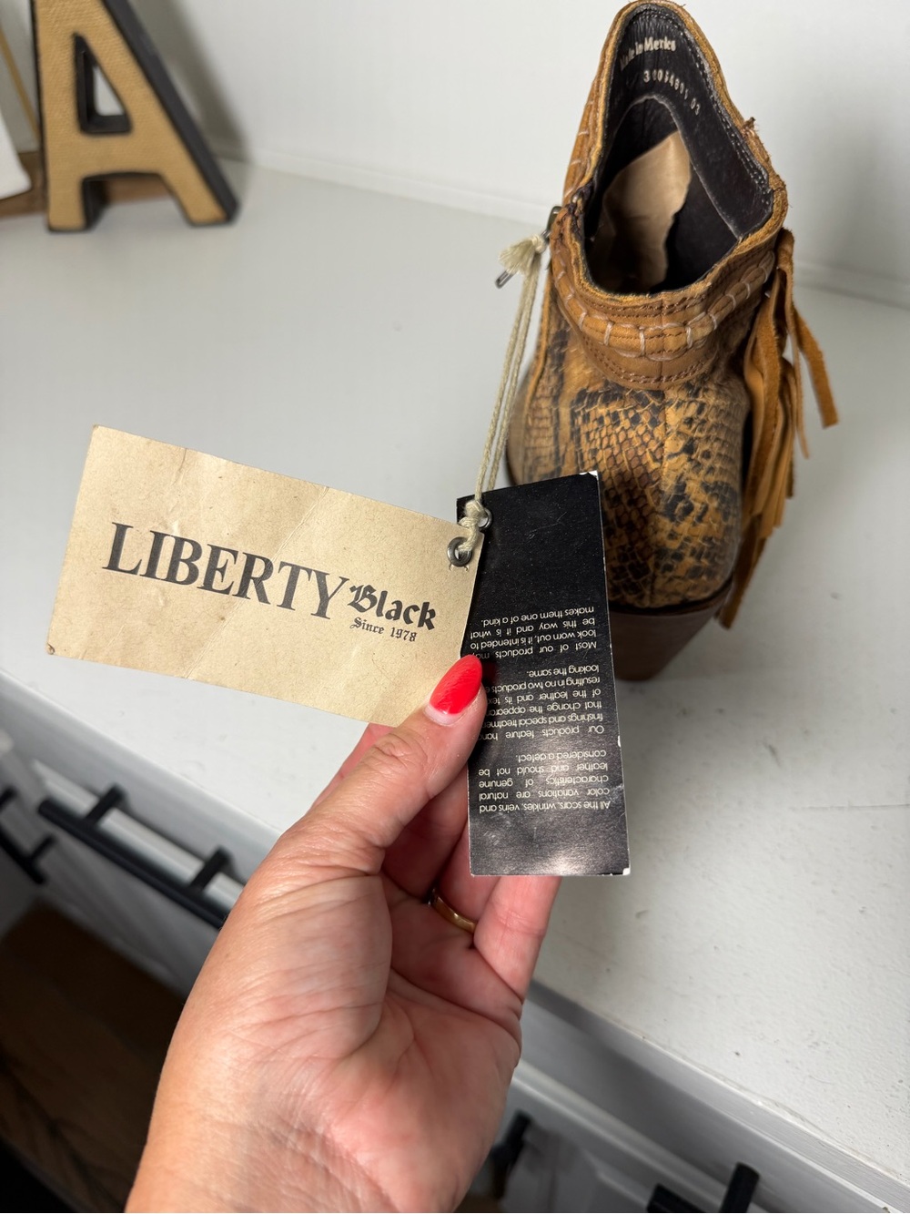 Liberty Black Boots Women 11 NWT Snakeskin Fringe Western Ankle Booties Handmade - Picture 10 of 10
